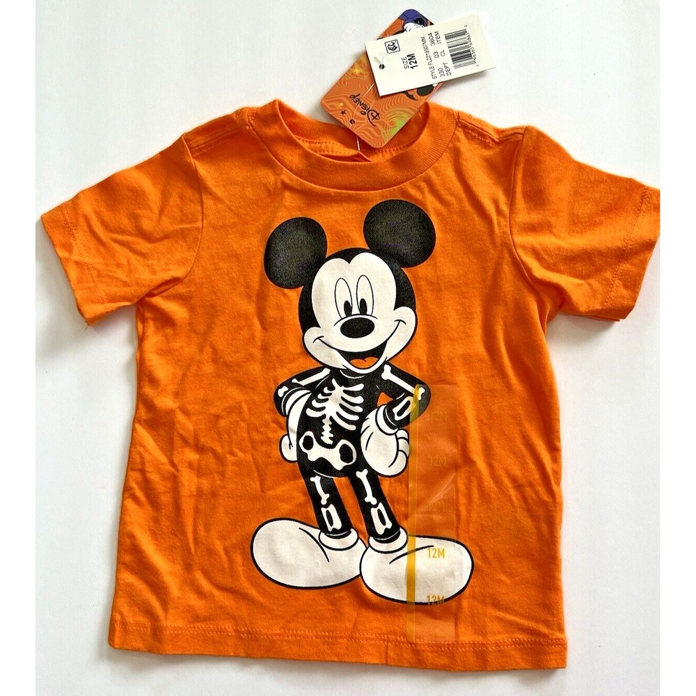 Disney Mickey Mouse Toddler Boys Halloween Skeleton T-Shirt Orange 12M Pullover